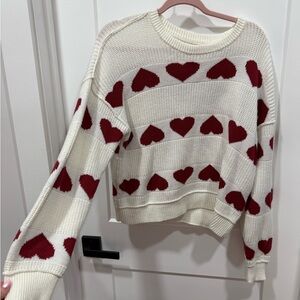 Lucky Brand Cream and Red Heart Sweater